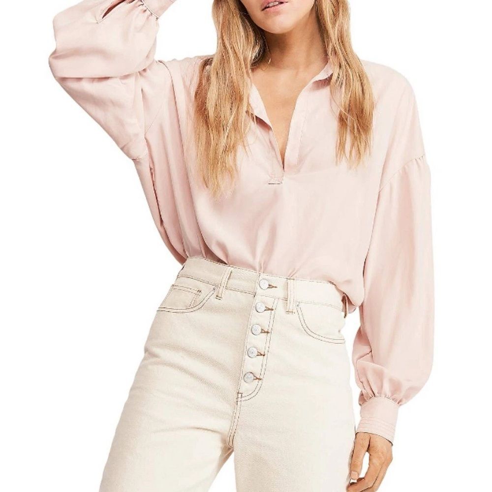 FP Blush Split-Neck Blouse Soft Girl, Parisian & Romantic Minimalist Essential